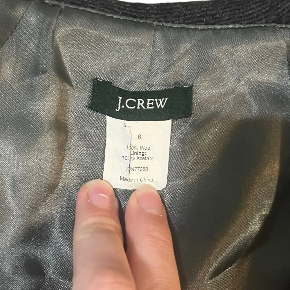 J Crew 100% Wool Blazer Ruffle Edge Gray Womens 8